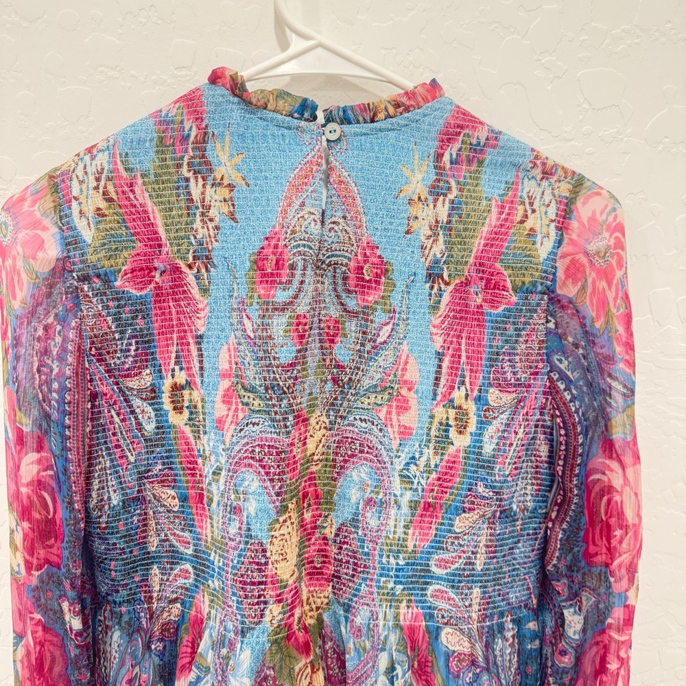 Ritu Kumar Tunic Blouse Womens Small Smocked Floral Paisley Spring Summer Boho - Picture 8 of 9